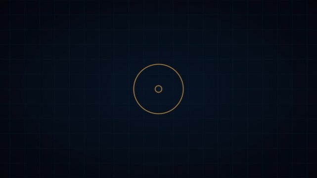 Minimalist hud target reticle animation with pulsing circles on dark grid 4k background, interface motion digital