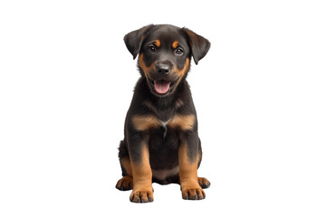 Fototapeta premium Sitting black and tan puppy with open mouth