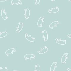 Naklejka premium hippopotamus wild animal vector line seamless pattern hippopotamus wild animal sign illustration