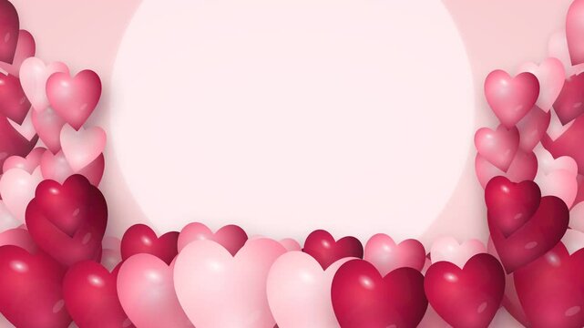 Elegant satin hearts in pink and red shades frame a luminous glowing white center circle.