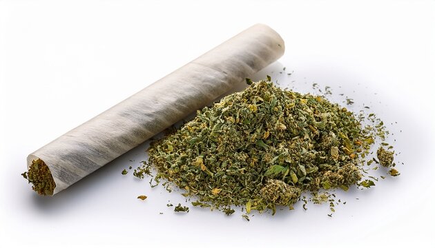 rolling papers with ground herb ready for use isolated on a white background