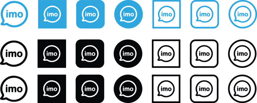 IMO Messenger Premium Logo Icon Collection With Blue And Black IMO Chat App Icons In Speech Bubble, Circle, Square, Rounded Square, Outline, Filled, And Minimal Style Isolated On White Background