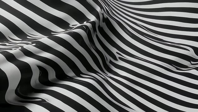 High definition 4K seamless looping abstract background showing thick monochrome black and white parallel lines moving rhythmically to create a hypnotic op art wallpaper graphic ideal for modern
