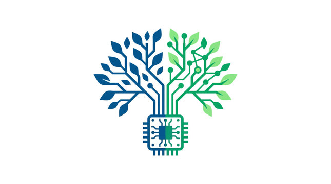 Digital tree concept with circuit board leaves