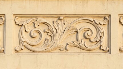 Naklejka premium Classic architectural detail with acanthus leaf and scroll ornamentation for a building facade.