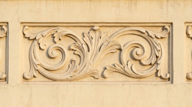 Classic architectural detail with acanthus leaf and scroll ornamentation for a building facade.