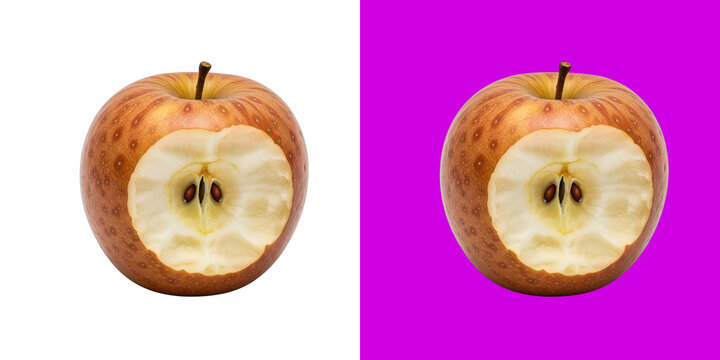 A single fresh ripe brown apple with a bite mark taken out transparent png