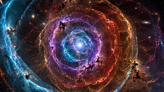 Purple and blue galactic spiral vortex glowing with cosmic energy in cinematic 4K.