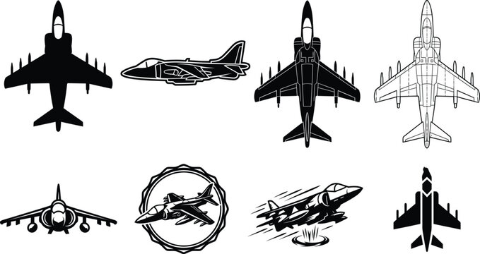 Military Fighter Jet SVG Vector Black Silhouette || Modern Stealth Jet Combat Aircraft || F-16 F-35 Fighter Jet Profile