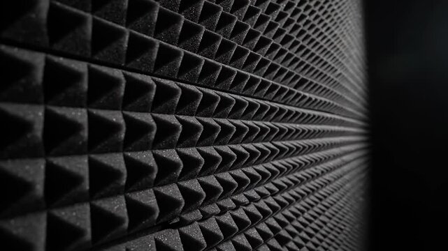 Black acoustic foam soundproofing tiles texture background.