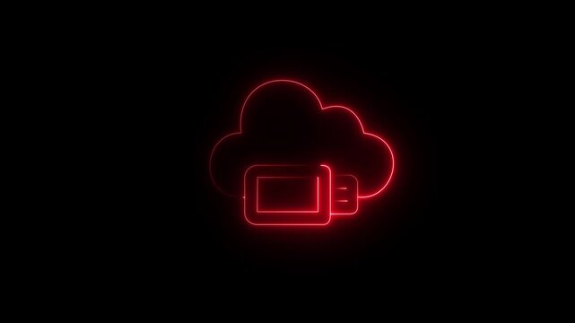 An animated icon of cloud usb in trendy style, ready to use and download ,Animated Cloud Backup USB Upload, Neon cloud storage icon connected to device animation..