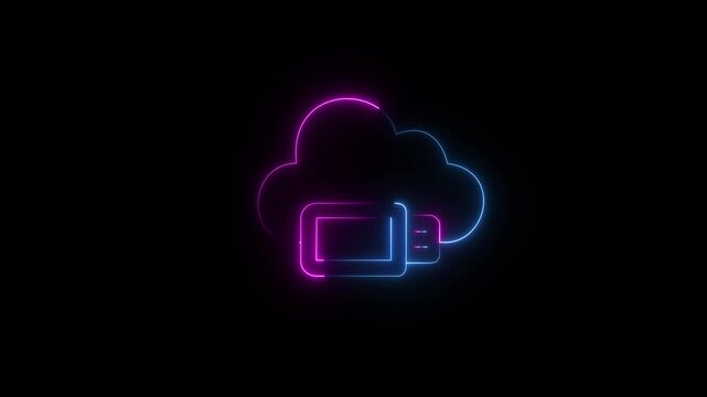 An animated icon of cloud usb in trendy style, ready to use and download ,Animated Cloud Backup USB Upload, Neon cloud storage icon connected to device animation..