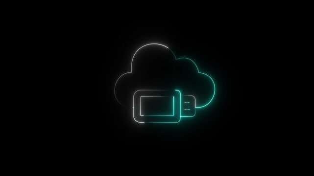 An animated icon of cloud usb in trendy style, ready to use and download ,Animated Cloud Backup USB Upload, Neon cloud storage icon connected to device animation..