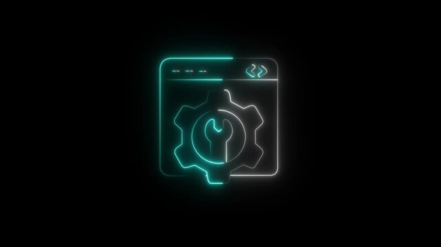 Cogwheel and spanner inside webpage denoting animated icon of website setting ,Spanner with website denoting concept animated icon of website setting animation..
