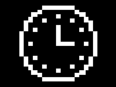 A pixelated clock face displays the time on a dark background AI generative