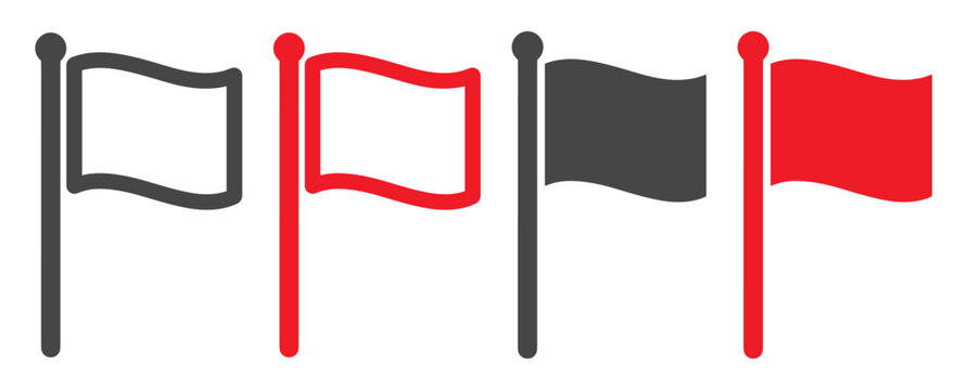Black and red waving flag icon set on transparent background