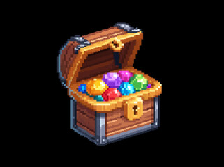 Obraz premium An opened treasure chest brimming with colorful gemstones and gold coins, a symbol of wealth and discovery AI generative