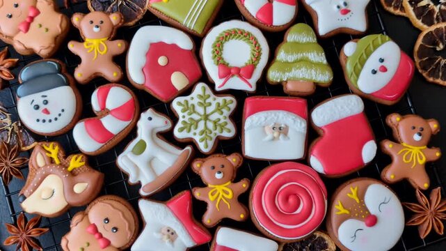 Gingerbread as a Christmas staple, sweet biscuits for the holiday interior. Gingerbread as a food background for your design