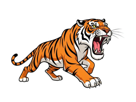 Angry roaring tiger illustration in a cartoon style