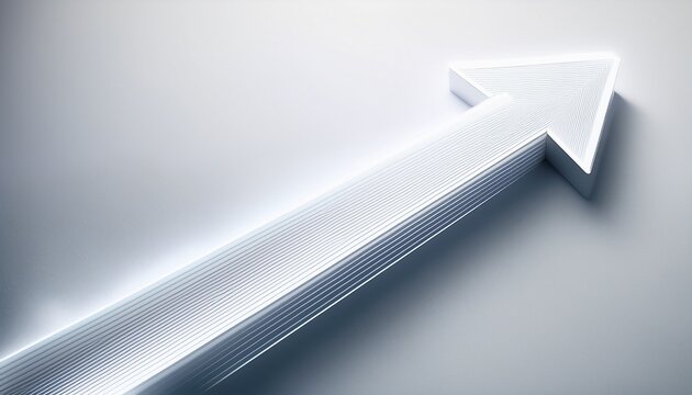 white arrow with lines and glowing effect pointing upward on a white background representing growth progress and success