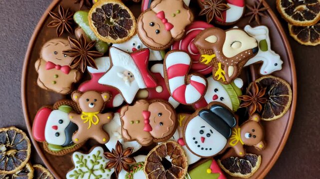 Gingerbread as a Christmas staple, sweet biscuits for the holiday interior. Gingerbread as a food background for your design