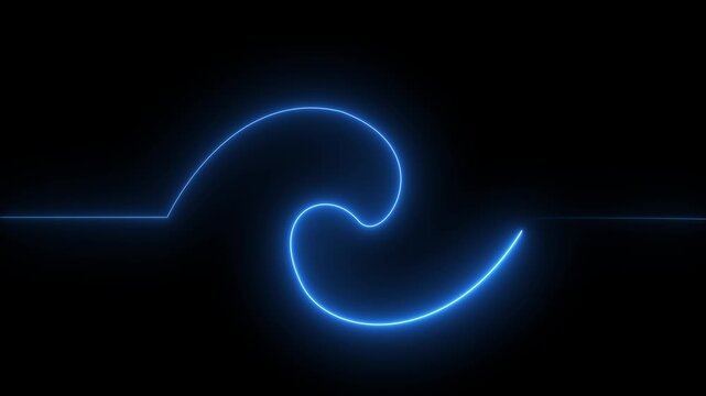 Abstract Blue Neon Wave Curve on animated Black Background with Horizontal Lines image photo, Glowing neon light blue colored line stripes on black background in high resolution animation.