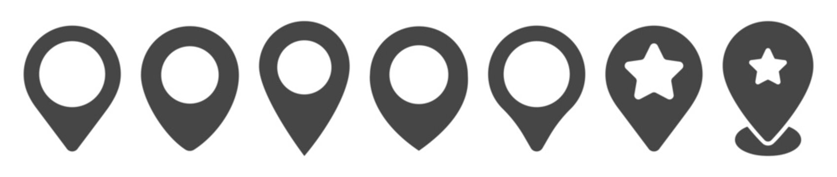 Black map location pin icon set on transparent background