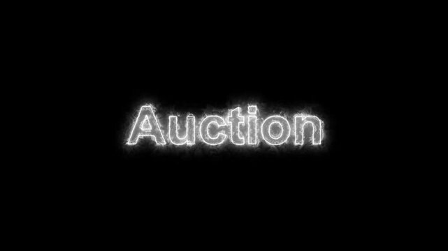 Blue neon glowing auction text animation electric energy light flash sale bidding 4k hd. Animated blue neon auction text sequence motion graphics promo opener 4k ultra hd.