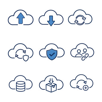 Cloud Storage and Data Management Outline Icon Set Editable Vector Collection
