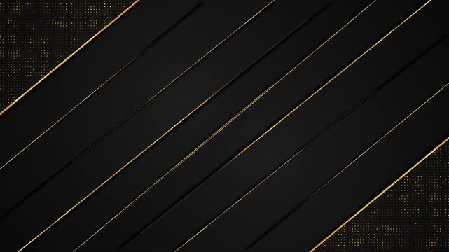 Matte black diagonal panels slim golden edges and dotted corner details form a refined luxury background. corporate titles, premium branding, award graphics, product promos, formal presentations.