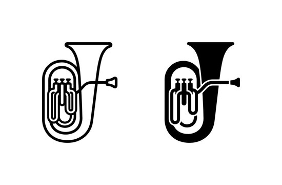 Tuba Icons: Outline and Solid Black Vector Music Instruments