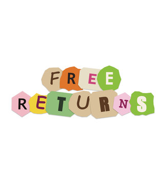 Free returns text sign with colorful paper cut out letters