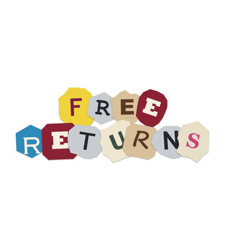 Free returns text on colorful paper scrap shapes