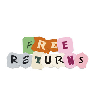 Free returns sign with colorful paper scrap letters