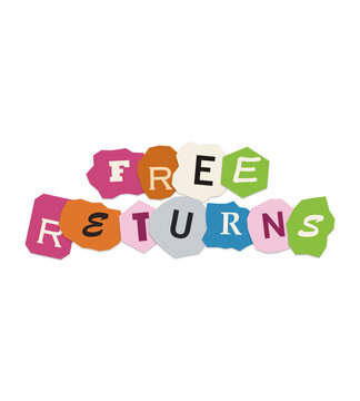 Free returns text made of colorful paper collage letters