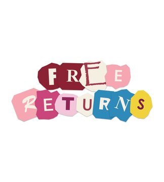 Free returns text made of colorful torn paper scraps