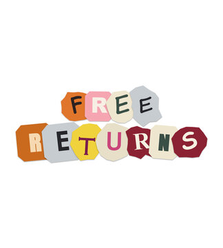 Free returns text made of colorful torn paper letters