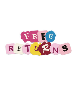 Free returns text on colorful paper scrap stickers