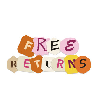 Free returns text made of colorful paper cut out letters