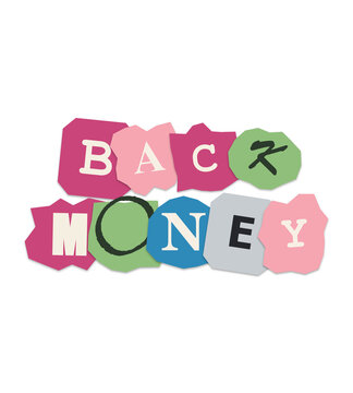 Back money text design with colorful paper collage style