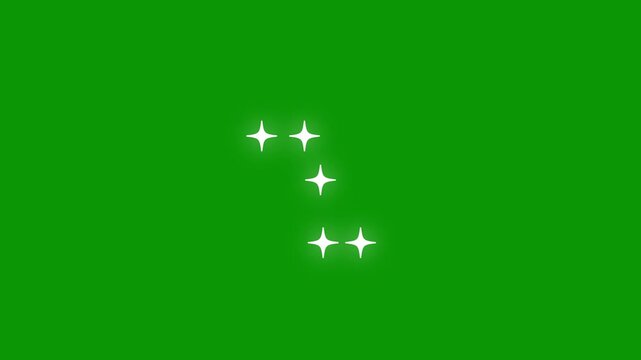 Twinkling sparkle stars on green screen background with white cartoon vector doodles, glowing blinking shine effect, transparent festive animation overlay in, 4k