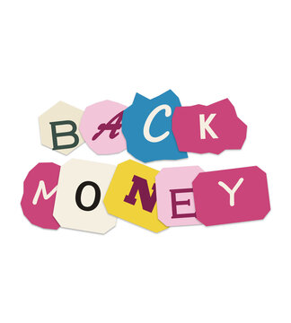 Back money text made of colorful paper scraps