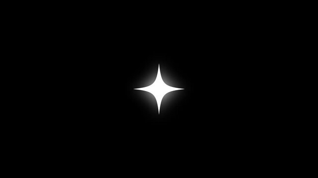 Twinkling stars blinking animation on black screen background with white cartoon flat vector doodle stars, glowing sparkling twinkle shine effect, festive overlay, transparent 4k