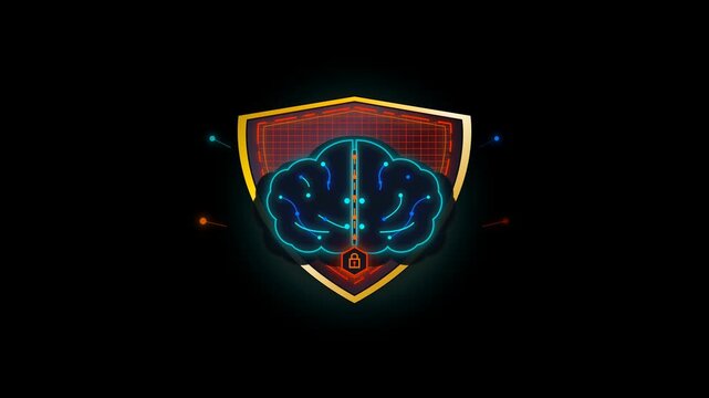 Futuristic Cyber Security Shield Protecting Digital Brain Neural Network Loop
