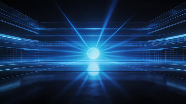Futuristic blue illuminated room