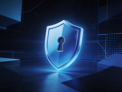 Blue glowing shield with keyhole