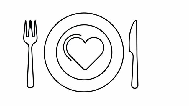 Minimalist line art of fork and plate.