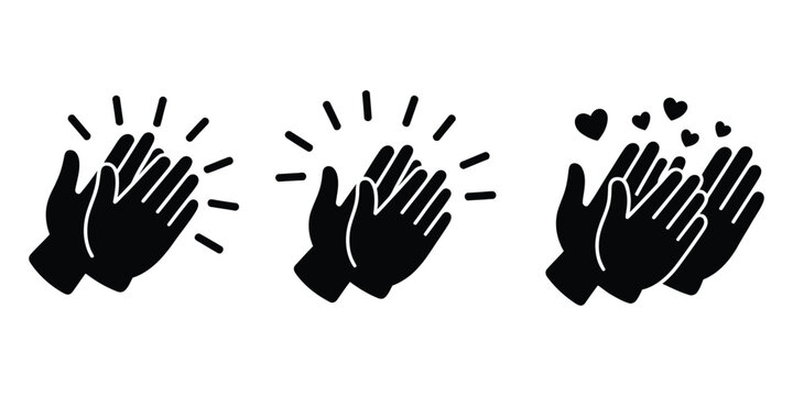 Hands clapping vector icon featuring applause, celebration, appreciation, congratulations, support, approval, and positive reaction symbol.