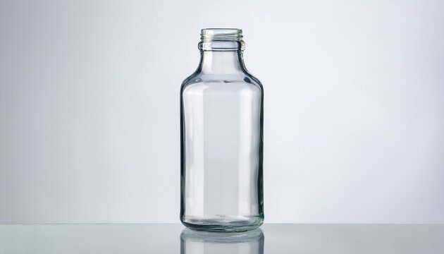 empty clear glass bottle on white background