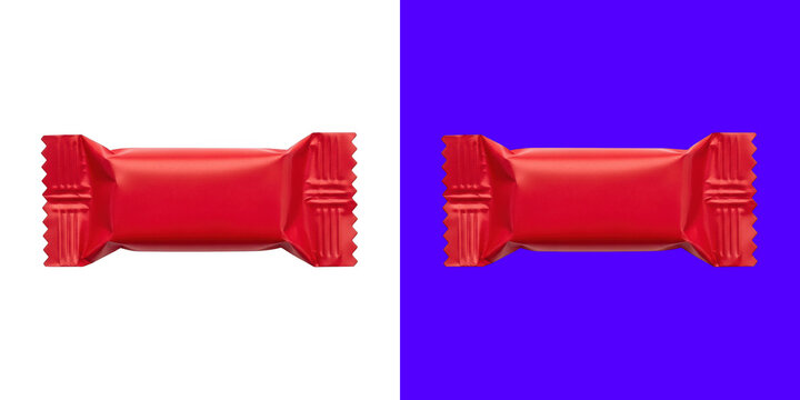 Red rectangular candy bar wrapper in a simple studio shot transparent png